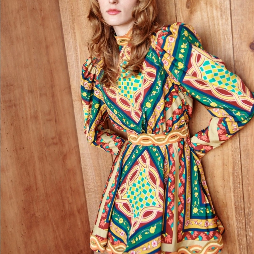 Celia B Botan Dress Yellow Gold Geometric Pattern Mini CeliaB Designer NWT